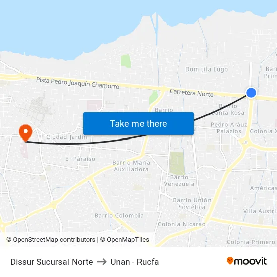 Dissur Sucursal Norte to Unan - Rucfa map