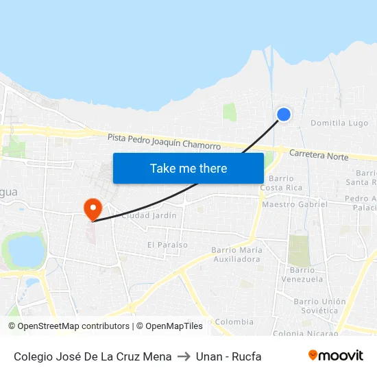 Colegio José De La Cruz Mena to Unan - Rucfa map