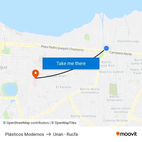 Plásticos Modernos to Unan - Rucfa map