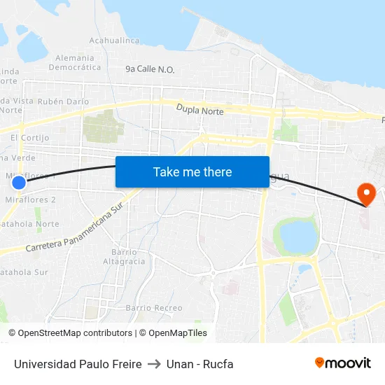 Universidad Paulo Freire to Unan - Rucfa map