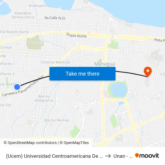 (Ucem) Universidad Centroamericana De Ciencias Empresariales to Unan - Rucfa map
