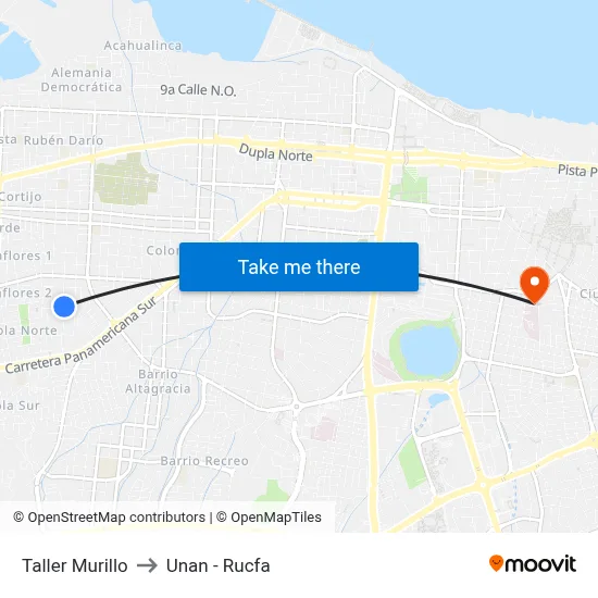 Taller Murillo to Unan - Rucfa map