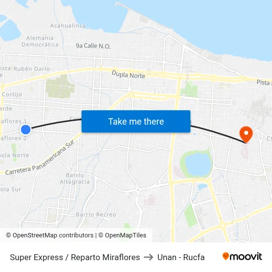 Super Express / Reparto Miraflores to Unan - Rucfa map