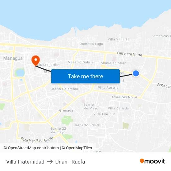 Villa Fraternidad to Unan - Rucfa map