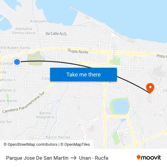 Parque Jose De San Martín to Unan - Rucfa map