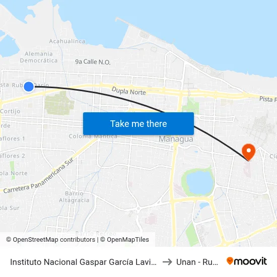 Instituto Nacional Gaspar García Laviana to Unan - Rucfa map
