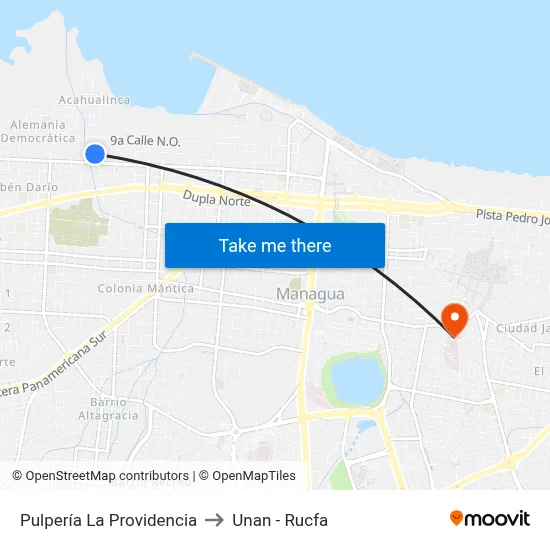 Pulpería La Providencia to Unan - Rucfa map