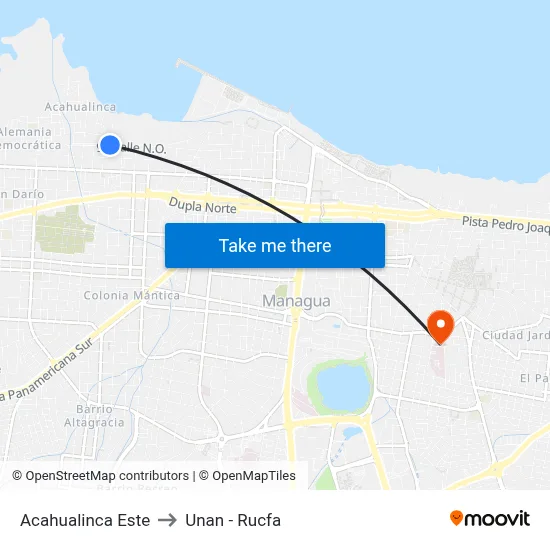 Acahualinca Este to Unan - Rucfa map