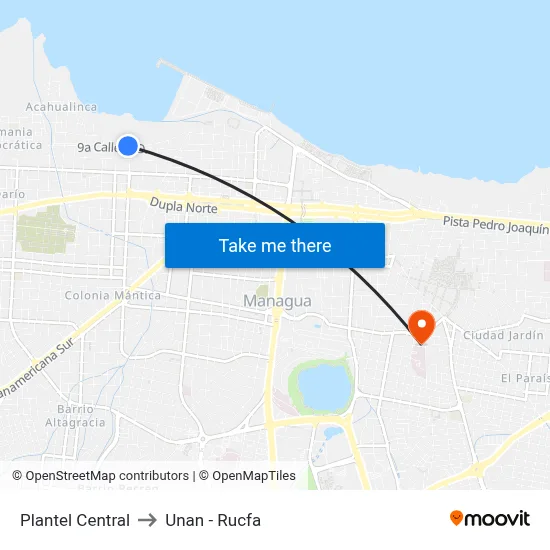 Plantel Central to Unan - Rucfa map