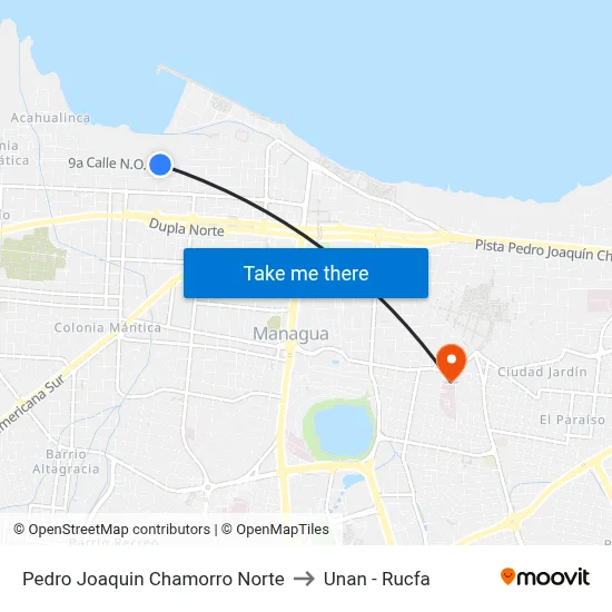 Pedro Joaquin Chamorro Norte to Unan - Rucfa map