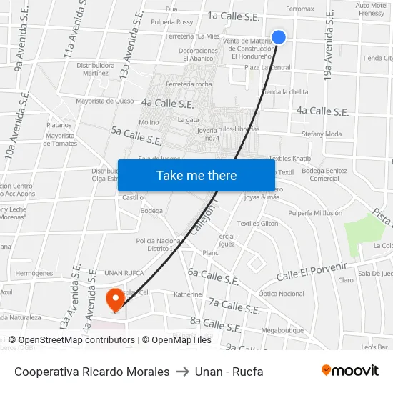 Cooperativa Ricardo Morales to Unan - Rucfa map