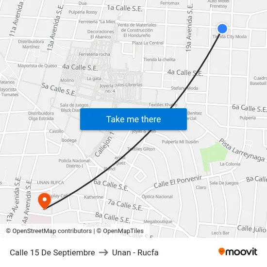 Calle 15 De Septiembre to Unan - Rucfa map