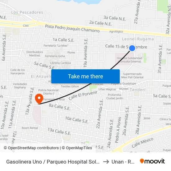 Gasolinera Uno / Parqueo Hospital Solidaridad to Unan - Rucfa map