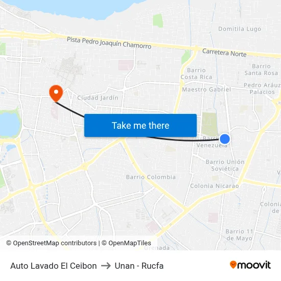 Auto Lavado El Ceibon to Unan - Rucfa map