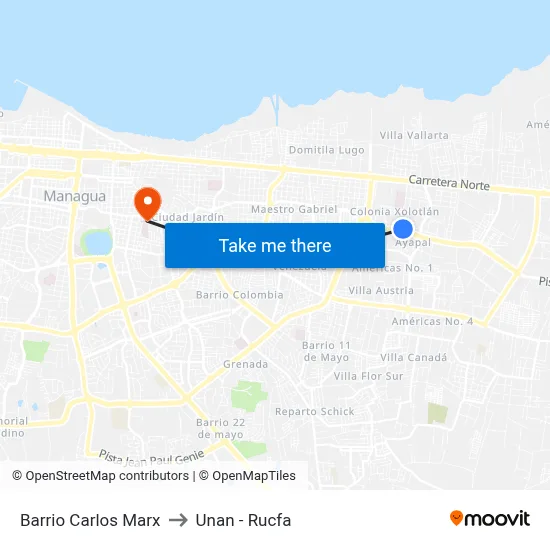 Barrio Carlos Marx to Unan - Rucfa map