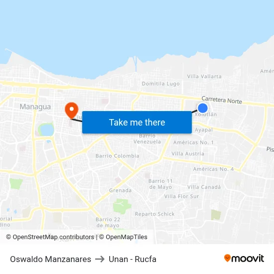 Oswaldo Manzanares to Unan - Rucfa map