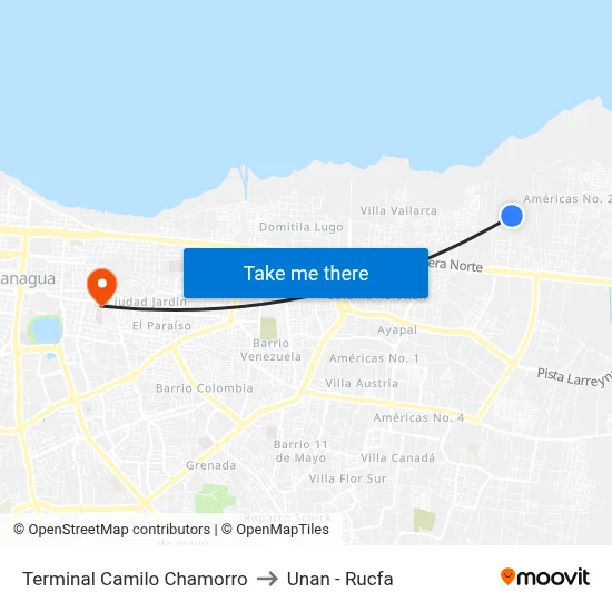 Terminal Camilo Chamorro to Unan - Rucfa map
