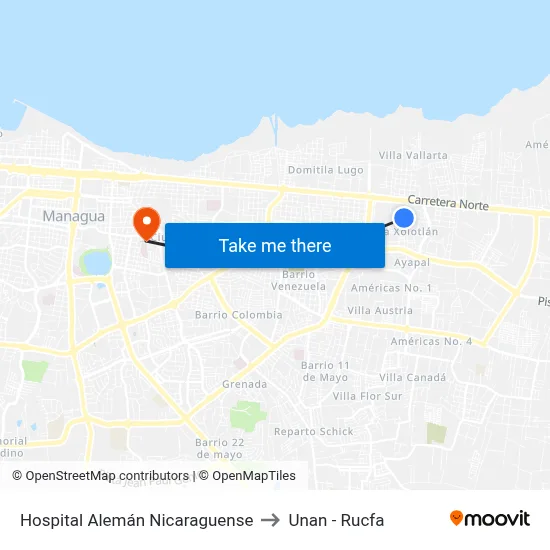 Hospital Alemán Nicaraguense to Unan - Rucfa map