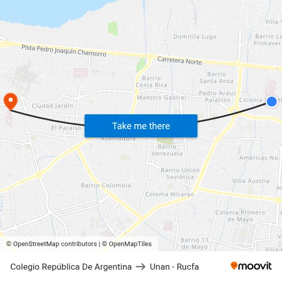 Colegio República De Argentina to Unan - Rucfa map
