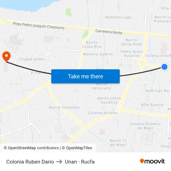 Colonia Ruben Dario to Unan - Rucfa map