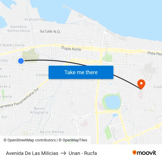 Avenida De Las Milicias to Unan - Rucfa map