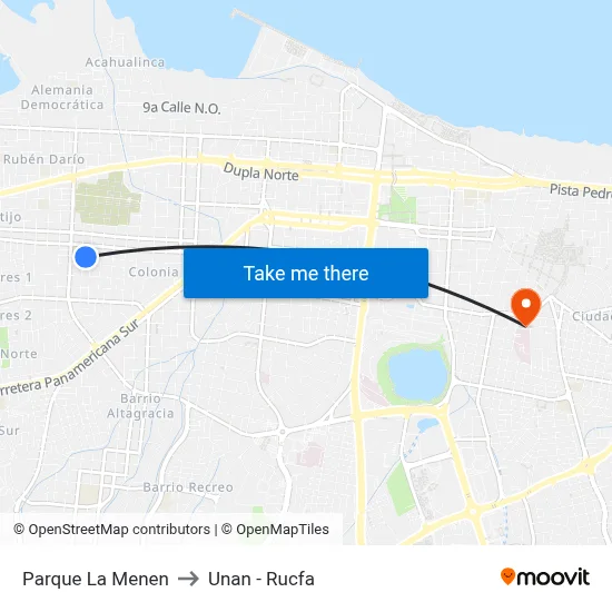 Parque La Menen to Unan - Rucfa map