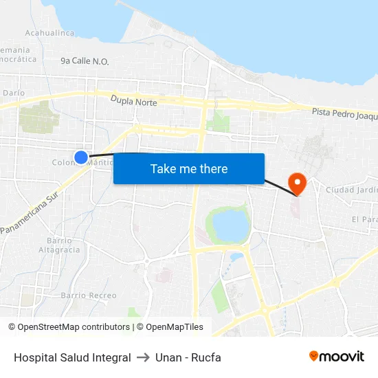 Hospital Salud Integral to Unan - Rucfa map