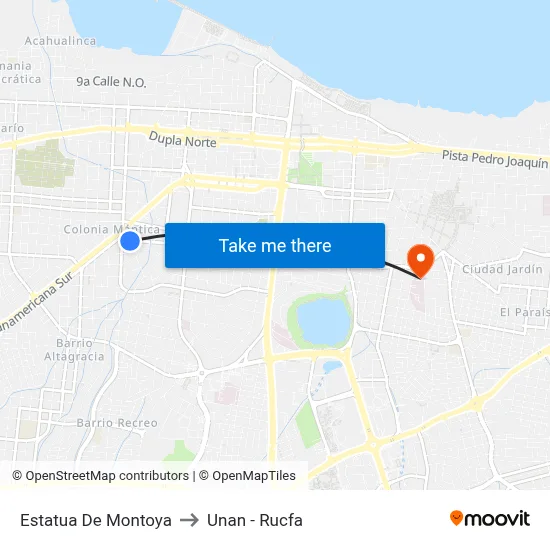 Estatua De Montoya to Unan - Rucfa map