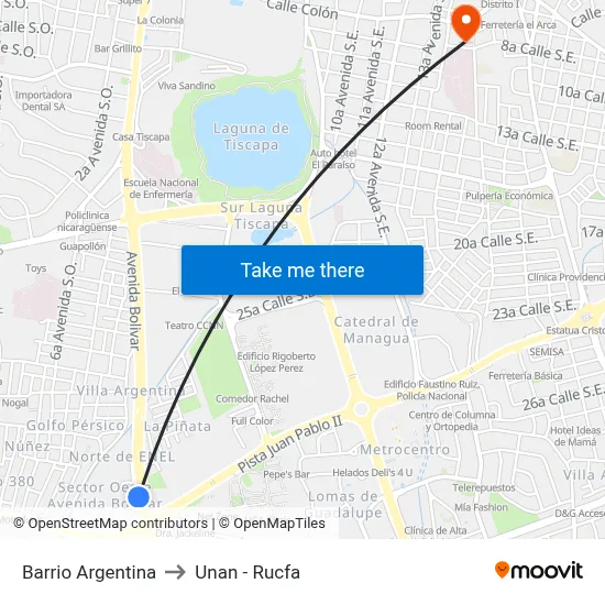 Barrio Argentina to Unan - Rucfa map