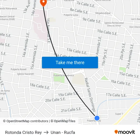 Rotonda Cristo Rey to Unan - Rucfa map