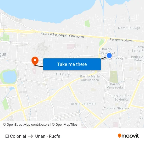 El Colonial to Unan - Rucfa map
