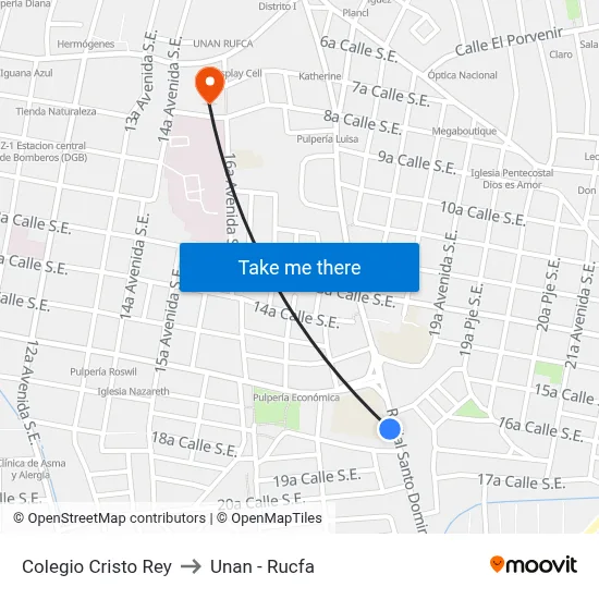 Colegio Cristo Rey to Unan - Rucfa map