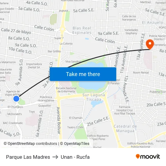 Parque Las Madres to Unan - Rucfa map