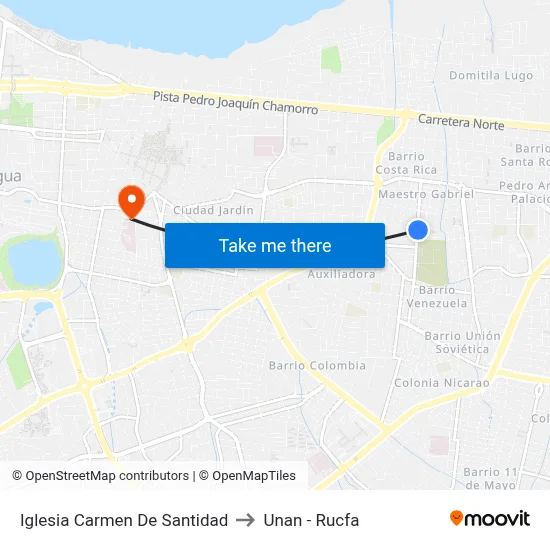 Iglesia Carmen De Santidad to Unan - Rucfa map