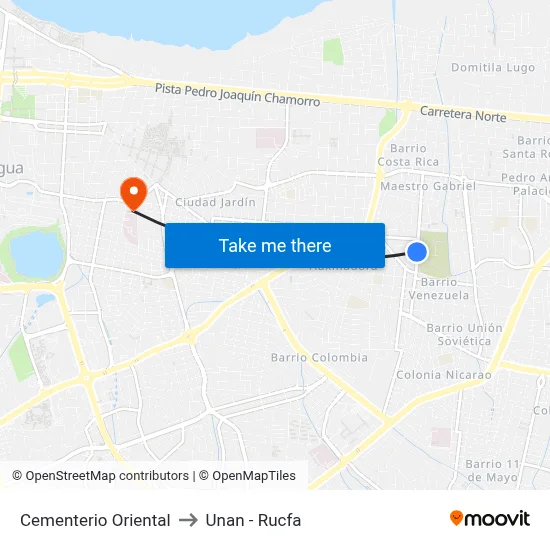 Cementerio Oriental to Unan - Rucfa map