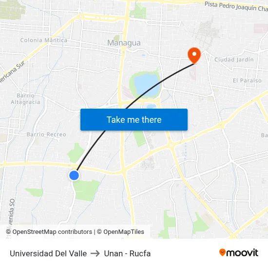 Universidad Del Valle to Unan - Rucfa map