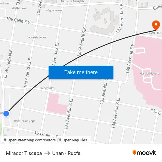 Mirador Tiscapa to Unan - Rucfa map