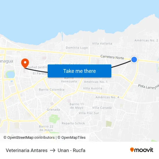 Veterinaria Antares to Unan - Rucfa map