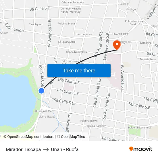Mirador Tiscapa to Unan - Rucfa map
