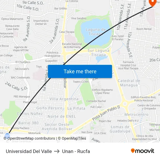 Universidad Del Valle to Unan - Rucfa map
