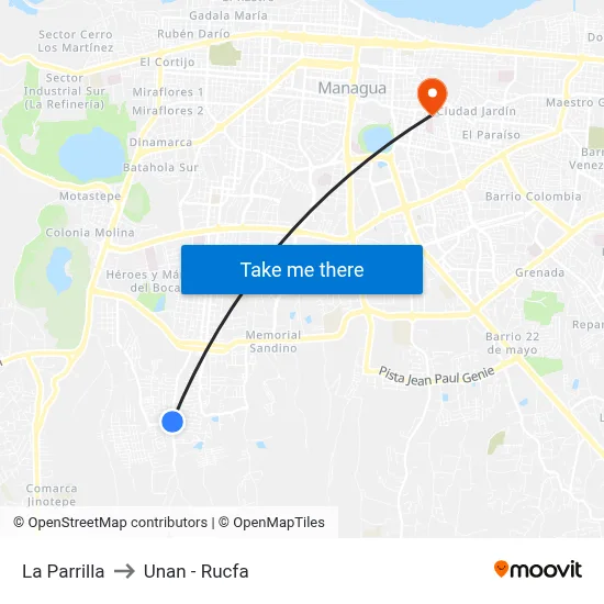 La Parrilla to Unan - Rucfa map