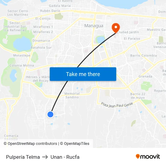 Pulpería Telma to Unan - Rucfa map