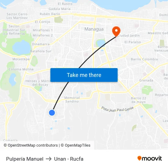 Pulpería Manuel to Unan - Rucfa map