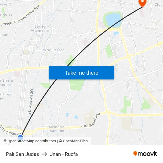 Palí San Judas to Unan - Rucfa map