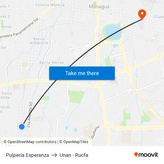 Pulpería Esperanza to Unan - Rucfa map