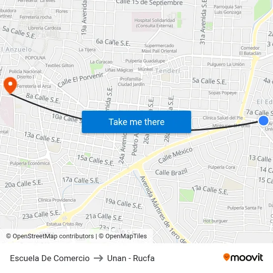 Escuela De Comercio to Unan - Rucfa map