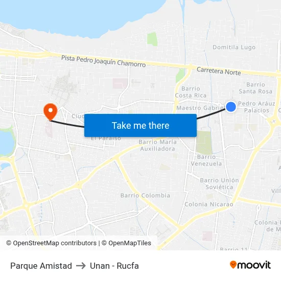 Parque Amistad to Unan - Rucfa map