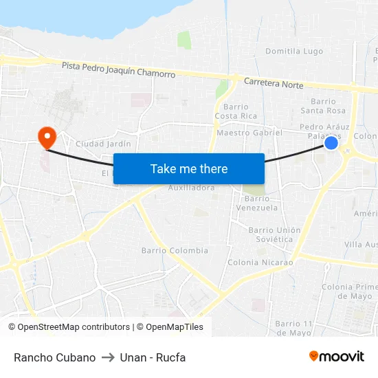 Rancho Cubano to Unan - Rucfa map