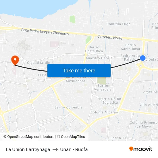 La Unión Larreynaga to Unan - Rucfa map