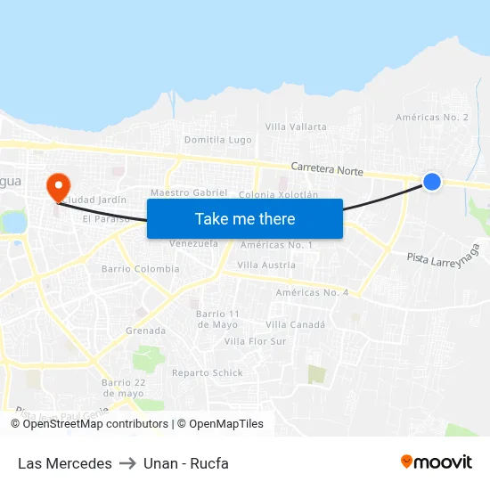 Las Mercedes to Unan - Rucfa map